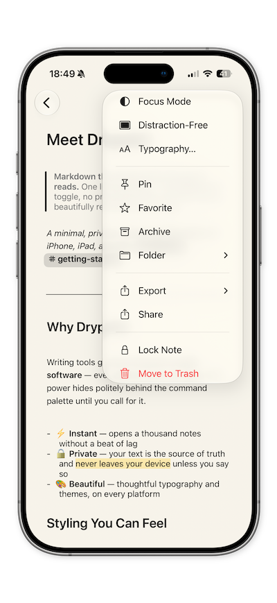 Exporting a note from Drypoint